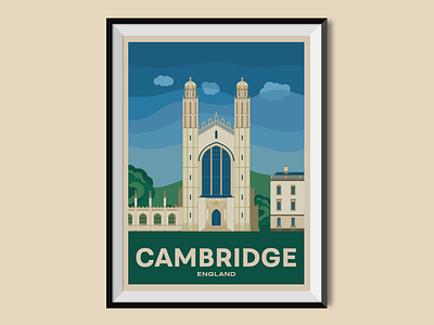 Cambridge cambridge church city cityscape college england illustration poster design travel
