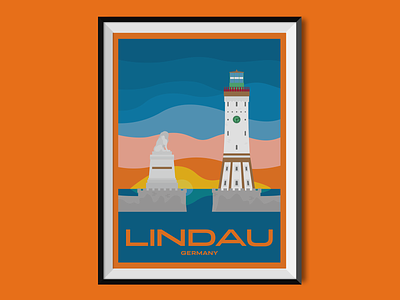Lindau bavaria city cityscape germany illustration light house lindau place poster poster design