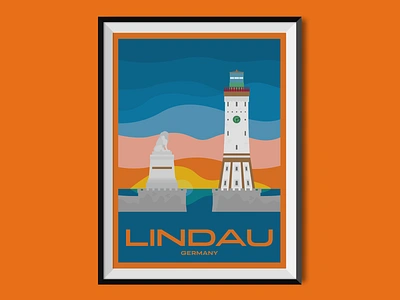 Lindau bavaria city cityscape germany illustration light house lindau place poster poster design