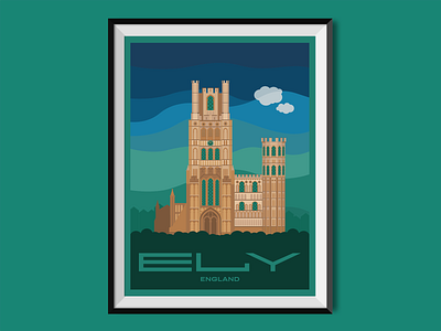 Ely cambridge cathedral church city england illustration place poster poster design