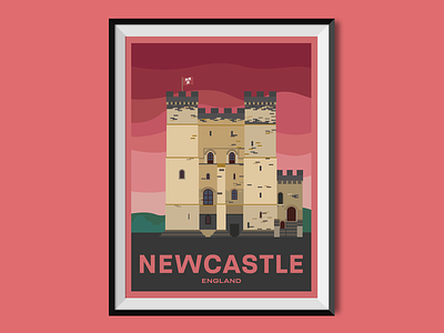 Newcastle castle england illustration newcastle poster tourism tower travel poster