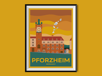 Pforzheim church city germany illustration poster poster design sight travel poster