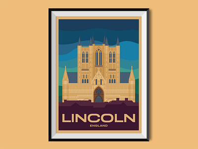 Lincoln cathedral cityscape england history holiday illustration journey lincoln sight travel poster