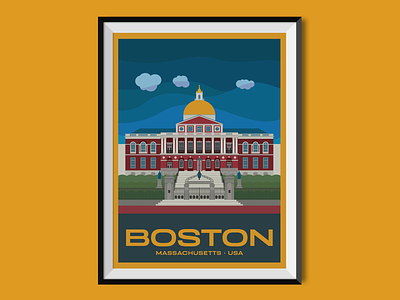 Boston america building holiday illustration sight town hall travel travel poster usa