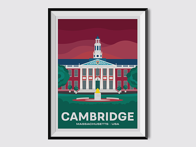 Cambridge bell building cambridge havard holiday illustration poster travel poster university