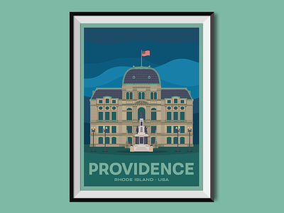 Providence america building poster design providence rhode island sight town hall travel illustration travel poster united states