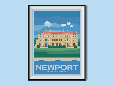 Newport beach breakers buidling journey mansion poster design travel poster united states vanderbuilt
