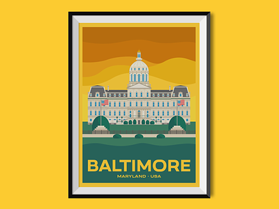 Baltimore architecture baltimore building city journey sight town hall travel illustration travel poster united states