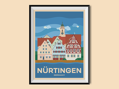 Nürtingen building germany historic holiday old town swabia timber frame town scape travel travel poster