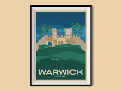 Warwick architecture castle england holiday journey sight tolkien travel poster united kingdom