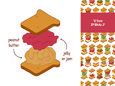 BW: The PB&J brandwich butter food illustration jam jelly peanut sandwich