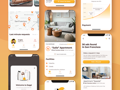 Accommodation booking app UX and UI design accomodation app design application booking coloful ios ios app design living rent ui user interface ux