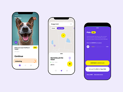 Pets Mobile App 14 animal animals app apple cats design discover dogs ios map maps minimal paywall pet product shop store ui ux