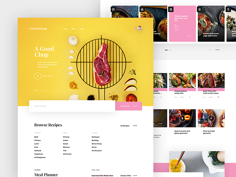 Recipe Website Home Page Layout by Blane Fraser for Happy on Dribbble