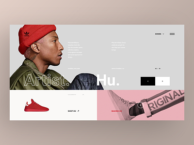 Adidas Originals Collaborations Website - Pharrell app artist concept design landing nike page shoe shoes sneakers ui ux web