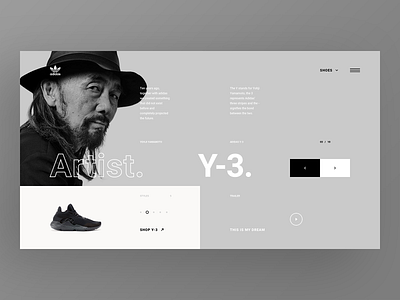 Adidas Originals Collaborations Website - Yohji app concept design landing nike page shoe shoes sneakers ui ui ux web