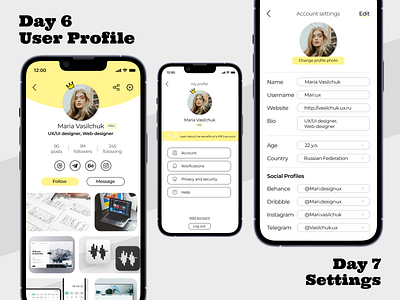 #DailyUI Challenge | Day 6,7 | User Profile, Settings