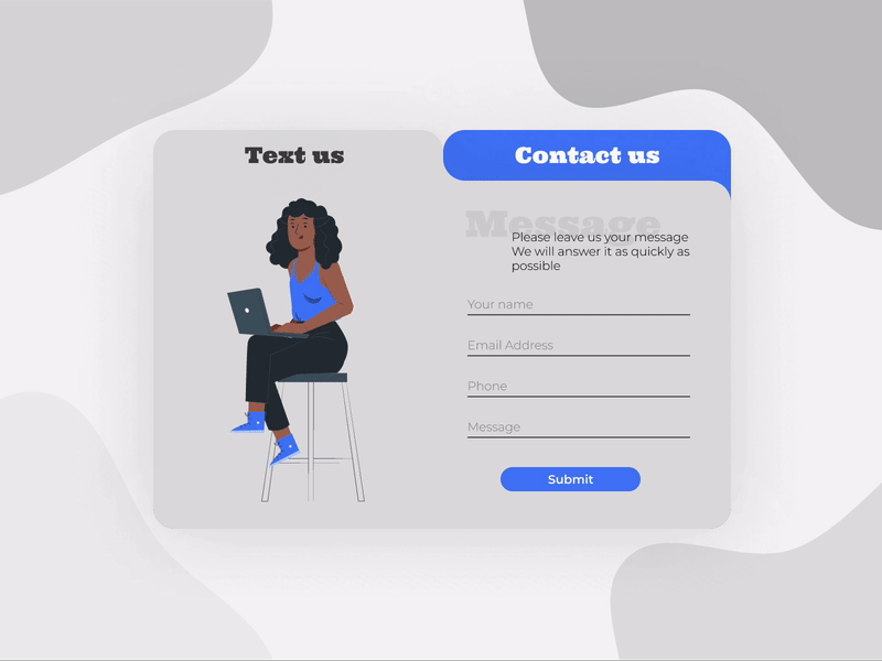 Contact us - Daily UI Challenge, Day 28 animated clear composition contact contact form contact us contacts daily ui daily ui challenge day 028 design form graphic design idea illustration messages text text us ui web design