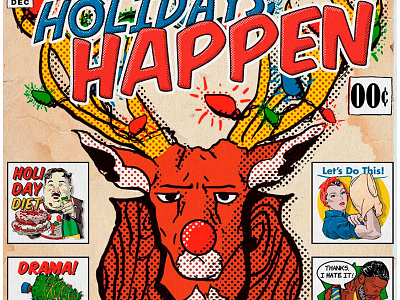 Facebook Sticker Pack: Holidays Happen christmas comic design emoticon facebook feminist illustration meme popart rudolph stickers vintage
