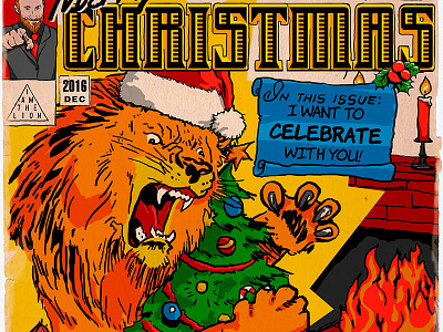 Merry Christmas 2016 christmas comic design illustration lion popart postcard vintage