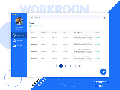 Workroom_Web App app clean mac mac app pagination table timer tracker visual design web app workroom