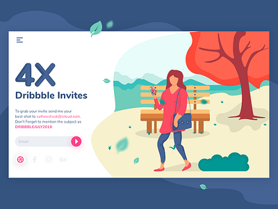 4x-Dribbble Invite giveaway colour draft four giveaway invites leaf nature park tree
