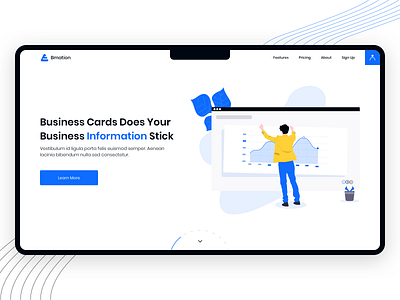 Bmation - Business analytics landing pageconcept blue design illustration minimal tracking typography ui web