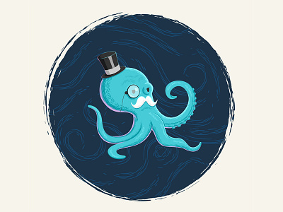 Gentleman Octopus animal cartoon character gentleman illustration octopus sea vector wildlife