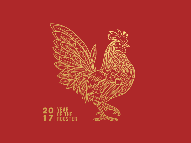 Rooster Year gold line illustration chinese new year rooster