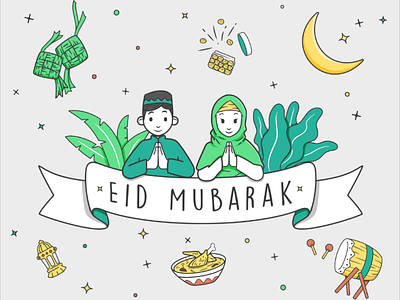Idul Fitri Illustration character eid mubarak greeting idul fitri illustration vector