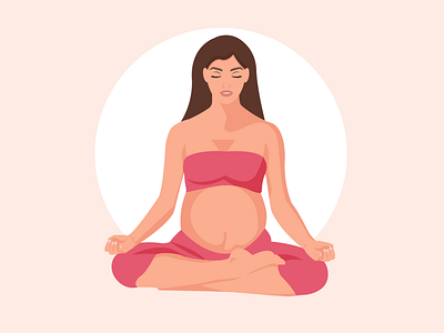 pregnant girl in pink doing yoga in lotus position adobe illustrator