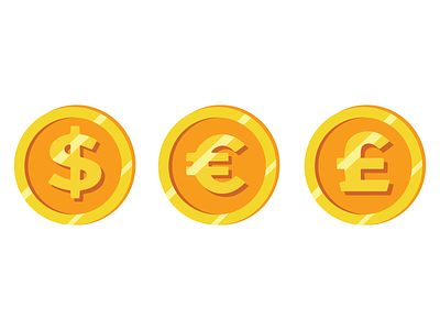 Golden dollar euro pound isolated coin icon. Vector illustration