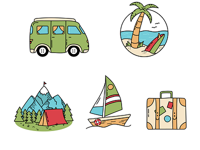 Collection of icons on the theme of recreation for the website