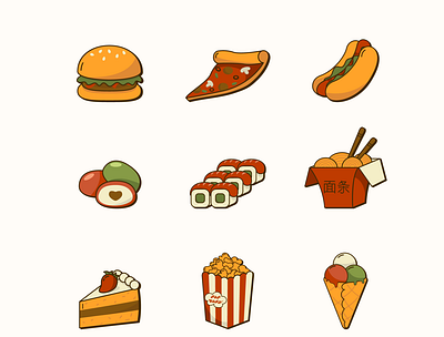 Collection of delicious food icons for the app app branding design food graphic design icon icons illustration vector