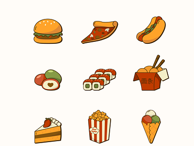 Collection of delicious food icons for the app