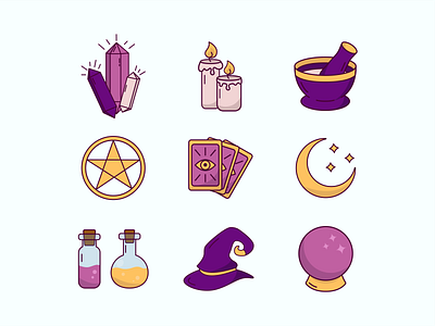 Witch Items icons set adobe illustrator app design app icon candel crystals game design game icon graphic design icon icons illustration sticker stickers vector vector icons witch witch icon