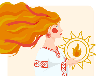 Slavic girl with fire illustration