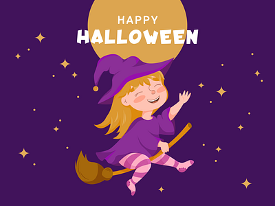 Little witch flying on a broomstick - Halloween illustration adobe illustrator graphic design halloween halloween illustration happy halloween illustration illustration for kids kids illustration little witch vector vector illustration witch witch illustration
