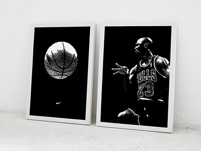 MJ Diptych Prints 8bit basketball dither illustration michael jordan mj poster print