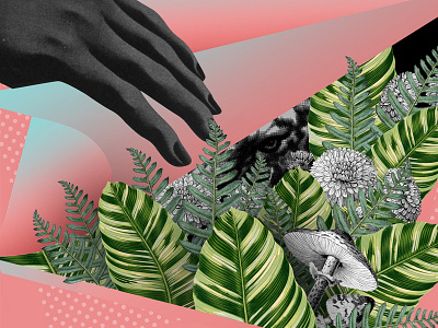 THNX Ep collage digital collage fern hands palm scan tiger