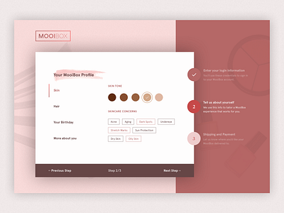 Beauty Subscription Boxes for Women by MooiBox · Onboarding app beauty products branding flat onboarding flow onboarding screen signup signup form signup page ui ui ux user experience user experience design user inteface user interface user interface design ux ux design web web application