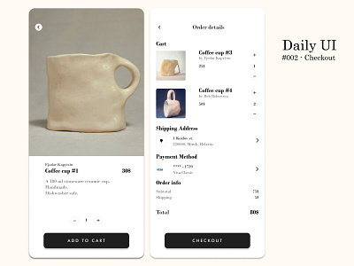 Checkout - Daily UI 002 app branding ceramic checkout dailyui design ecommerce handmade mobile shop ui