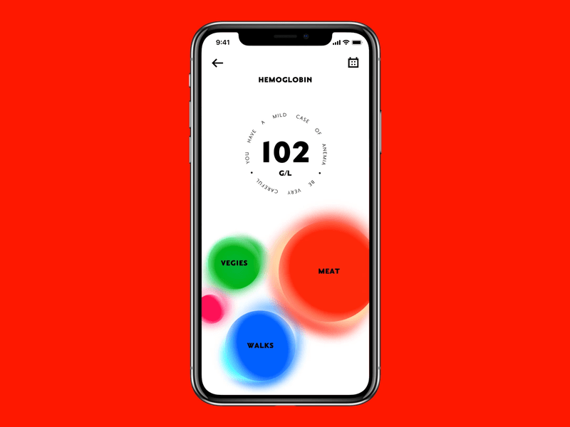 Boost Your Energy blue bubbles energy gif hemoglobin meat red stats ui ux walk