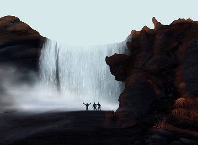 Waterfall drawing dribbble friends graphic illustration landscape procreate rock waterfall