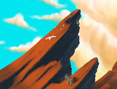 Climbing birds draw drawing dribbble goat graphic illustration landscape mountainer nature rock sky