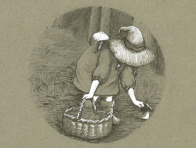 Forager aesthetic animal black and white drawing girl illustration mushroom nature sketch vintage