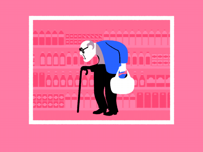 Shopping crush 2d animation character animation character design colorful crush illustration love old lady old man shopper shopping