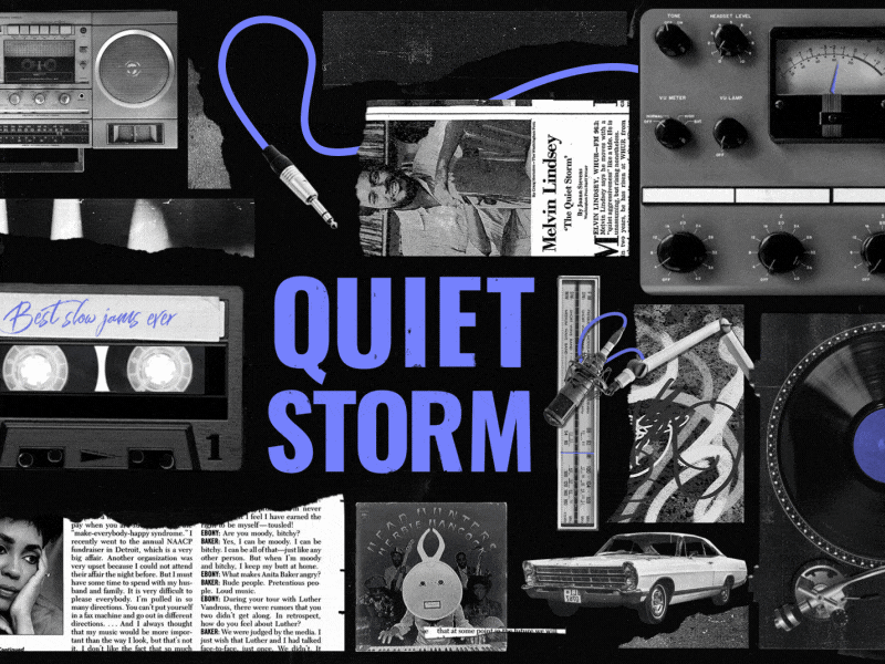 A Quiet Storm aftereffects black and white chrysler building collage collage art digital art digital collage dj gif mic newspaper niu quiet radio rnb storm vynil