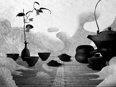 Tea ceremony . black china cup japan mug photosop pot tea white
