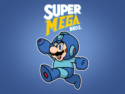 Super Mega Bros. capcom fanart gaming illustration mega man megaman nintendo retrogaming super mario super mario bros t shirt t shirt design